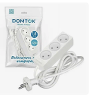 Удлинитель 3х1.5м без заземл. 10А IP20 2.2кВт ПВС 2х1 бел. DOMTOK 2349