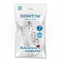 Удлинитель 3*7м с заземл. 16А IP20 3,5кВт ПВС 3х1 с выкл. бел. DOMTOK 2383