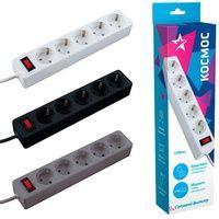 Удлинитель с сетев.фильтр. 5*3м с з/к 10А ПВС 3*0,75 Космос