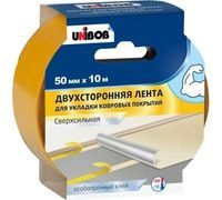 Лента клейкая двухсторонняя профессиональная UNIBOB д/подогреваемых полов 50мм х 10м (ткань),46498