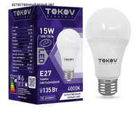 Лампа светодиодная 15Вт А60 4000К Е27 176-264В TOKOV ELECTRIC TKE-A60-E27-15-4K