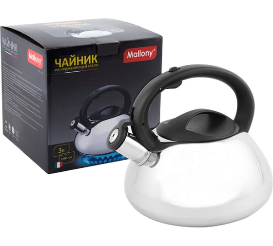 Чайник 3,0 л MAL-109 цельномет. нерж. со свистком Mallony