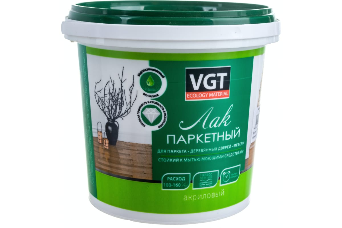 Лак акрил. паркетный глянцев. 0,9кг ВГТ