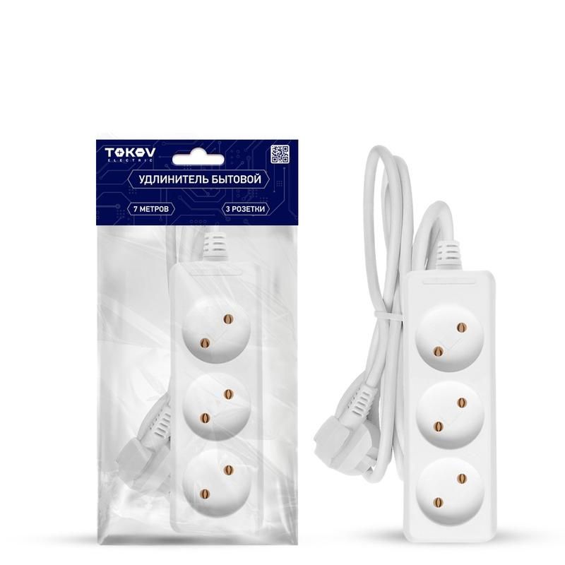 Удлинитель 3*7м без з/к 10А 2*0,75 Tokov 3-7-075