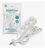Удлинитель 3х1.5м без заземл. 10А IP20 2.2кВт ПВС 2х1 бел. DOMTOK 2349