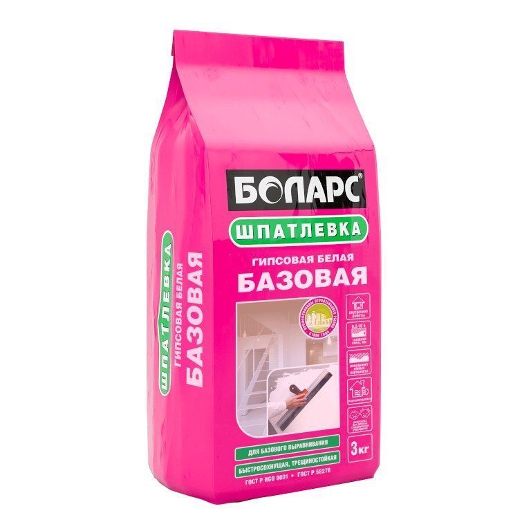 Шпатлевка гипсовая базовая БОЛАРС белая 3 кг