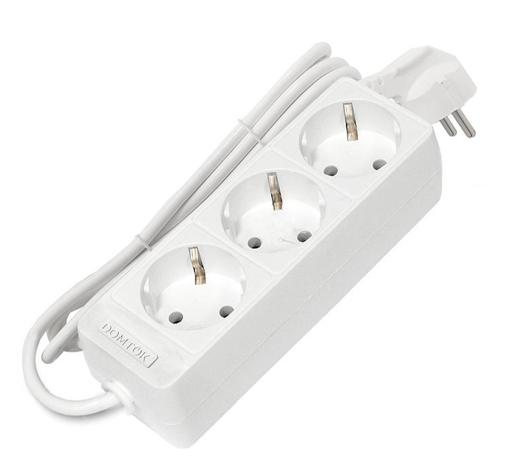 Удлинитель 3х1.5м с заз. 10А IP20 2.2кВт ПВС 3х0.75 бел. DOMTOK 2373