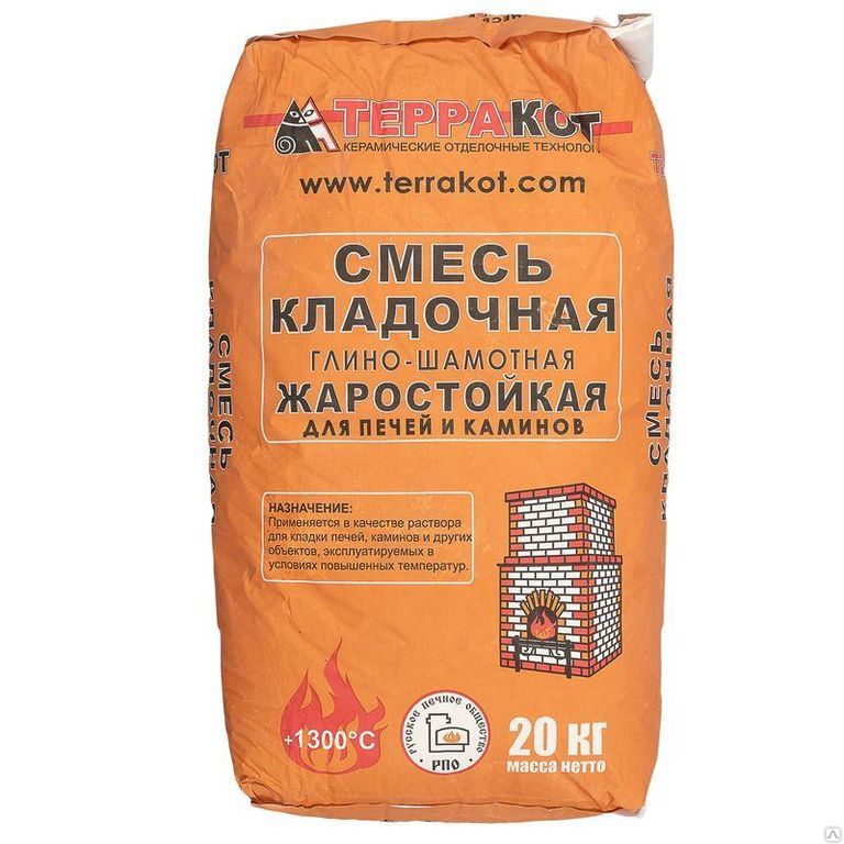 Смесь кладочная ТЕРРАКОТ жаростойкая 20 кг. (до +1300гр)