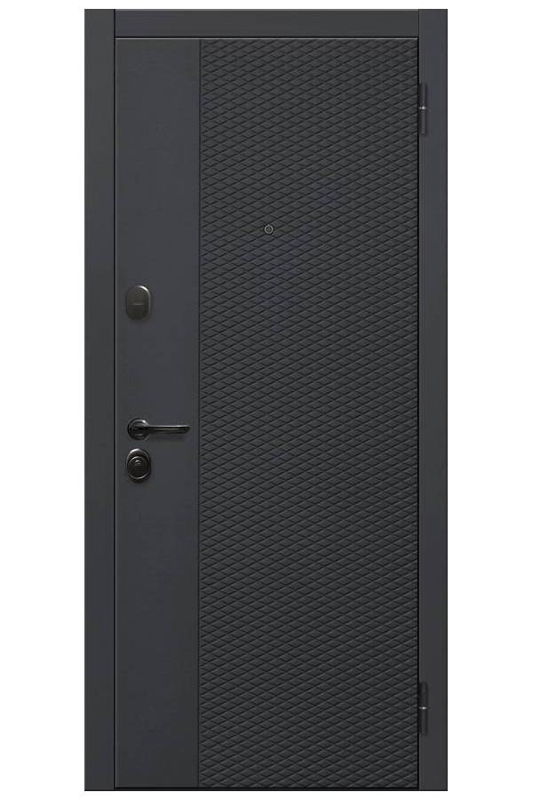 Дверь метал. Ferroni Флорида 960*2050 Л чёрный кварц/эмалит белый зеркало фацет