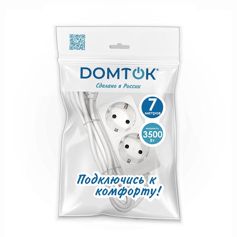 Удлинитель 2*7м с заземл. 16А IP20 3,5кВт ПВС 3х1 бел. DOMTOK 2388