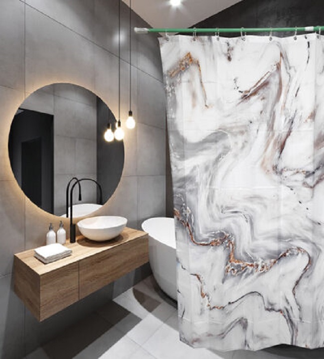 Шторка для ванной SANTREK HOME серо-белый мрамор 180*180 20127