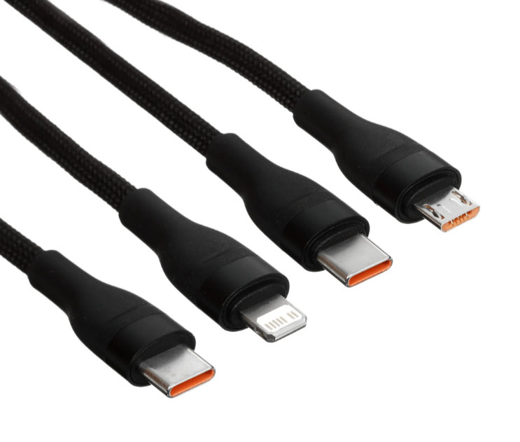 Кабель Baseus Lightning 8-pin, micro USB-B, USB Type-C - USB Type-C черный 1,5м 5А 100Вт
