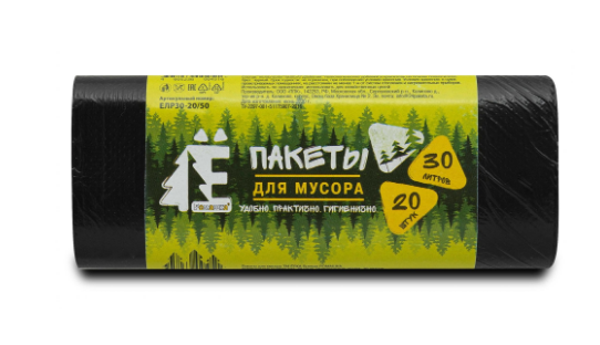 Мешки д/м ПНД Ё-Ромашка 30л 7мкм 20шт черные ЕЛР-302050