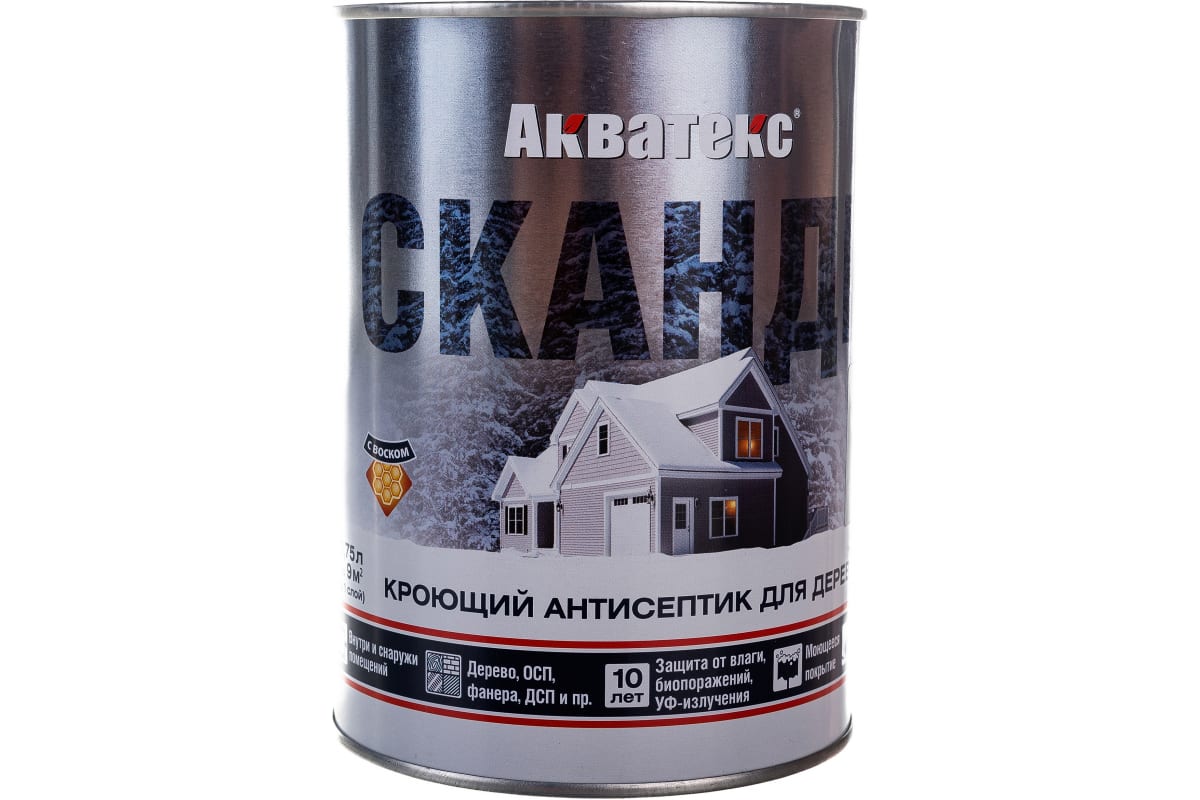 Антисептик кроющий для дерева Акватекс СКАНДИ айсберг (база А) 0,75л