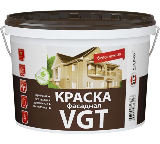 Краска ВД-АК-1180 фасадная 15 кг белоснежная ВГТ