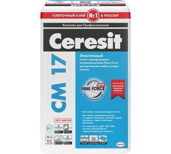 Клей плиточный CEREZIT CM 17 Super Flex Суперэластичный 25 кг.