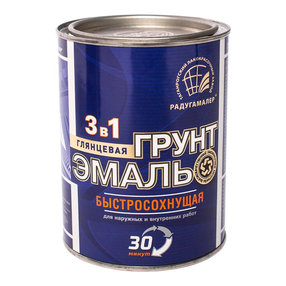 Грунт-эмаль 3в1 быстросохнущая 30 минут Черная 0,9 кг Радугамалер