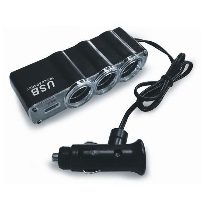 Разветвитель прикуривателя 12/24 на 3 выхода+USB