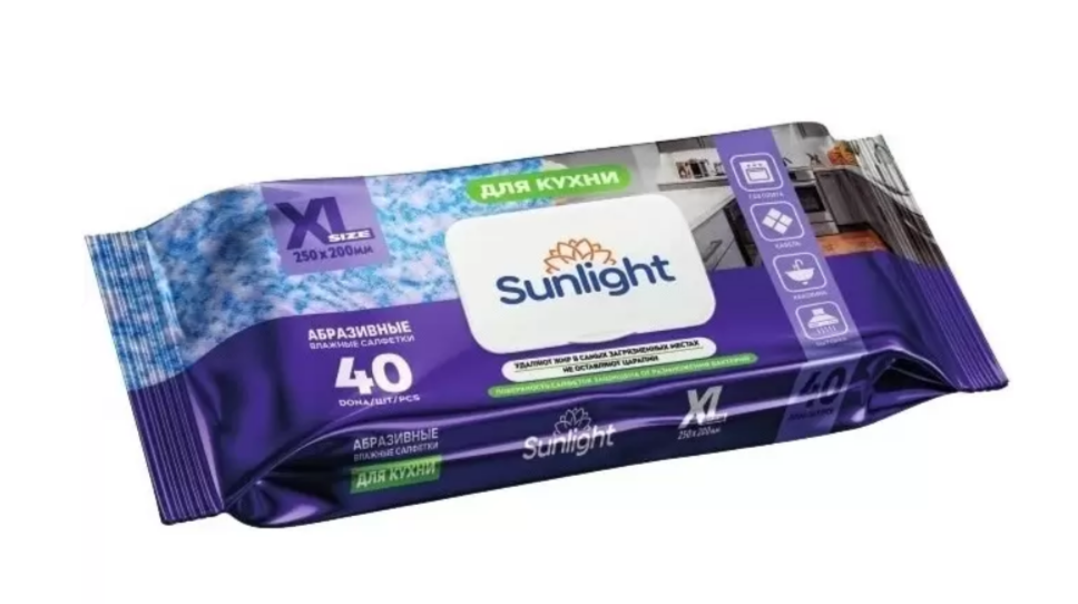 Салфетки влажные SUNLIGHT для кухни 40шт абразивные