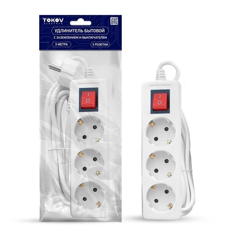 Удлинитель 3*3м с заз.16А с выкл. TOKOV