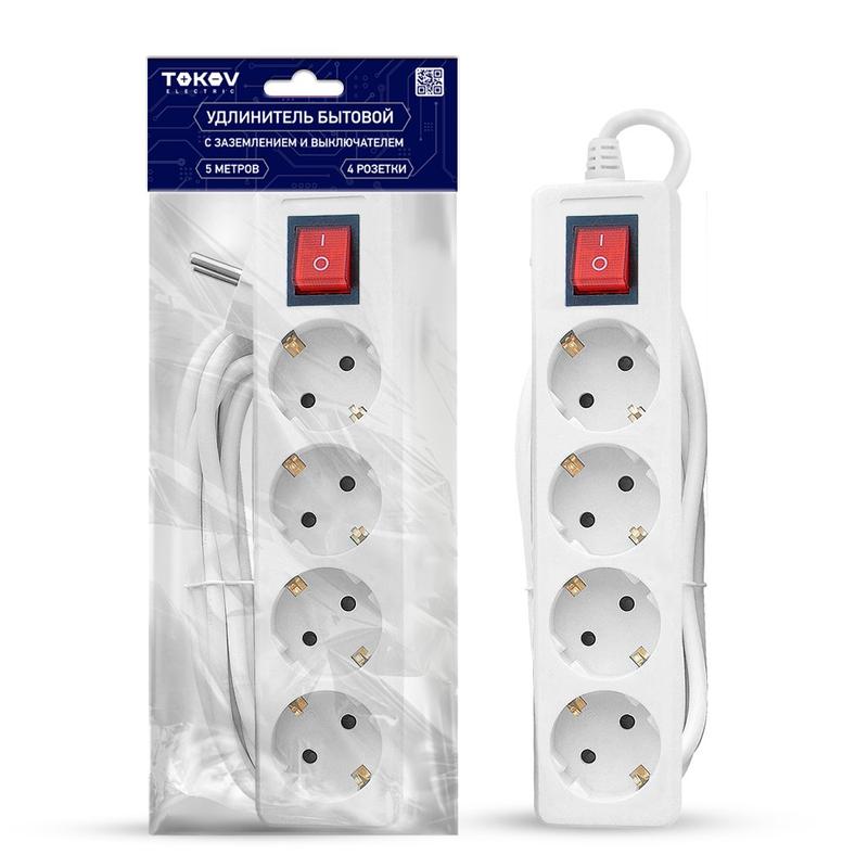 Удлинитель 4*5м с з/к с выкл 16А 3*1 Tokov 4-5-1