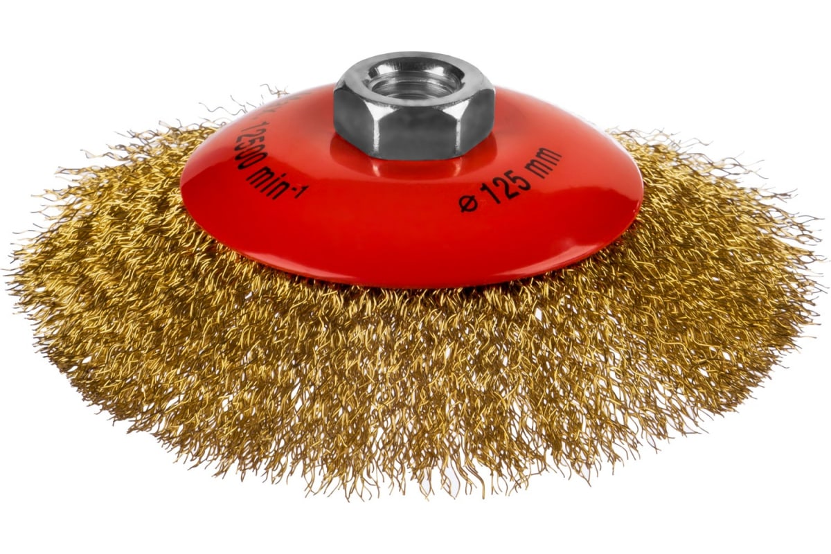 Щетка д/МШУ 125мм, коническая витая стальная латунированная проволока 0,3мм, MIRAX