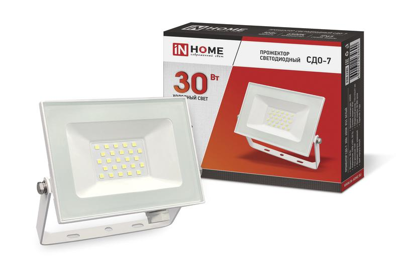Прожектор светодиодный СДО-7 30Вт 6500К IP65 2700лм 230В бел. IN HOME