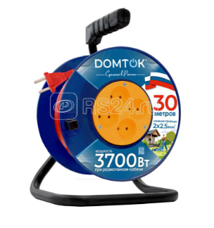 Удлинитель на катушке 4х30м без заземл. 16А IP20 3.7кВт ПВС 2х2.5 DOMTOK 2508