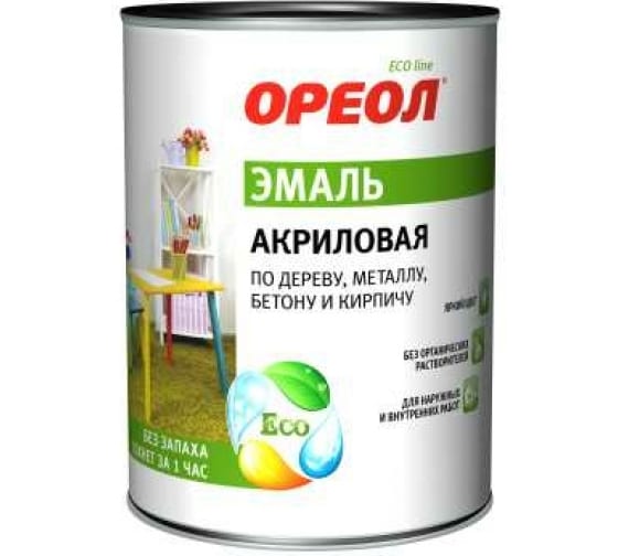 Эмаль ОРЕОЛ акриловая глян. Зеленая 0,9кг