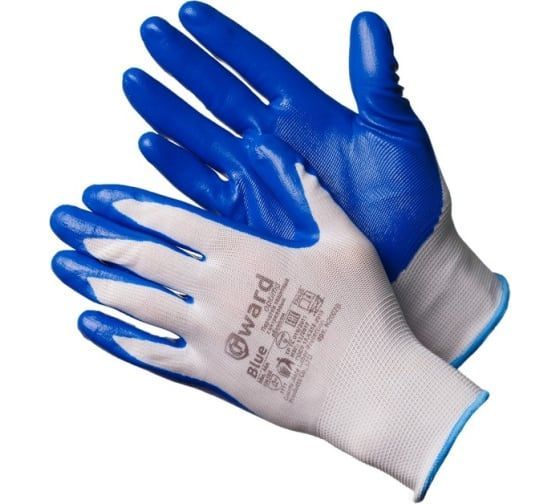 Перчатки BLUE нейлоновые белые с синим нитриловым покрытием