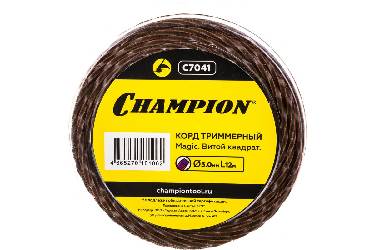 леска для триммера 3,0/12м Витой квадрат Magic ЧЕМПИОН