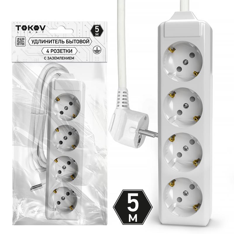 Удлинитель 4*5м с з/к 10А 3*1.5 Tokov 4-5-1.5-Z