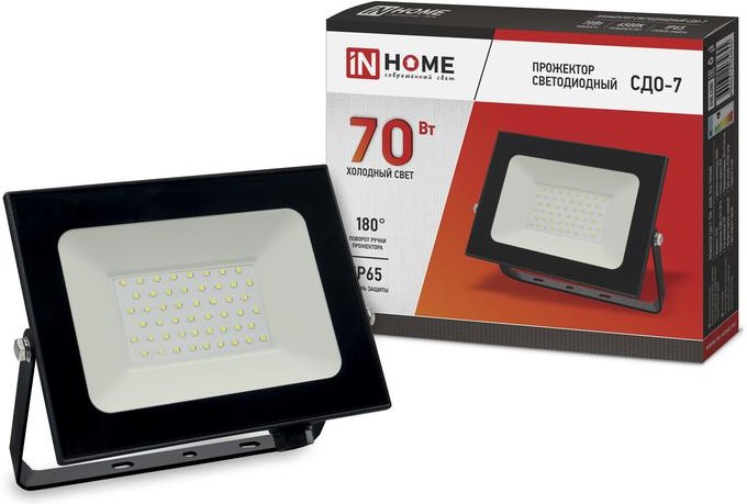 Прожектор светодиодный СДО-7 70Вт 6500К IP65 6300лм 230В черн. IN HOME