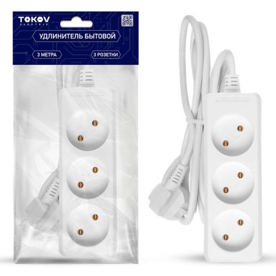 Удлинитель 3*3м без заземл. 10А 2*0,75 Tokov 3-3-075