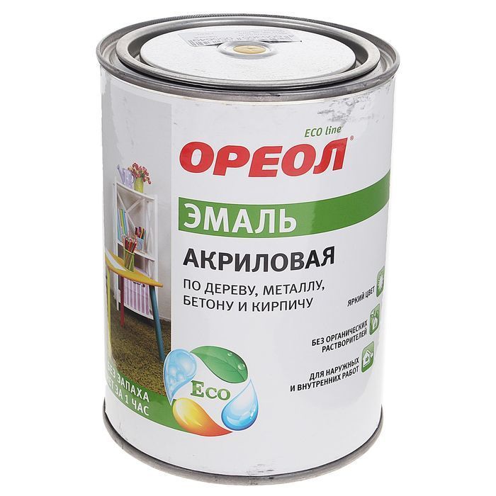 Эмаль ОРЕОЛ акриловая глян. Желтая 0,9кг