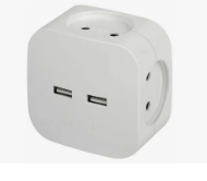 Разветвитель электрический SP-4- USB-W на 4 розетки 220В+ 2xUSB 2400мА без заземл 10А бел. Эра Б0049