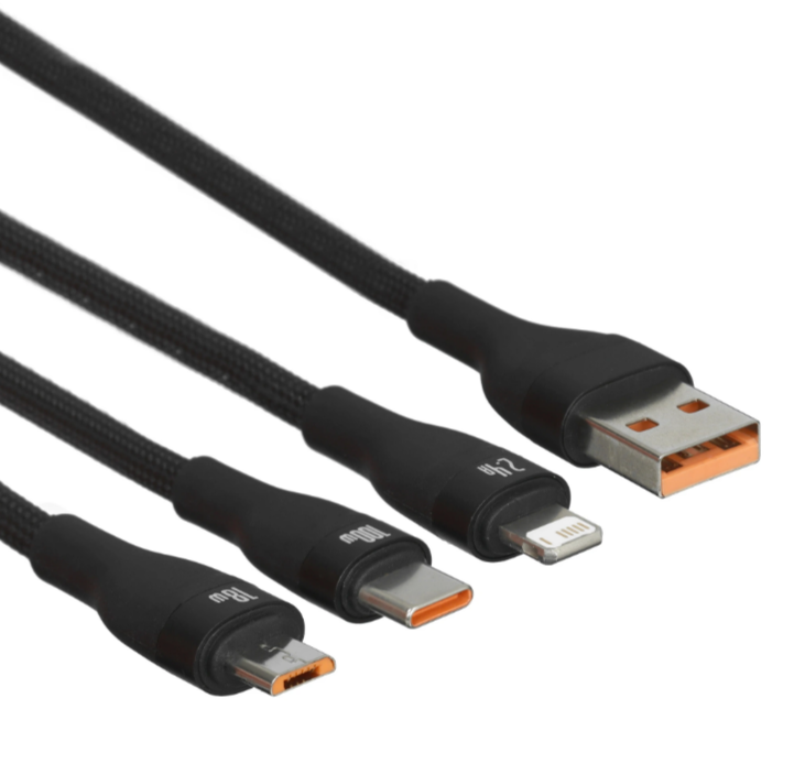 Кабель Baseus Lightning 8-pin, micro USB-B, USB Type-C - USB Type-A черный 1,2м 2,4А 100Вт