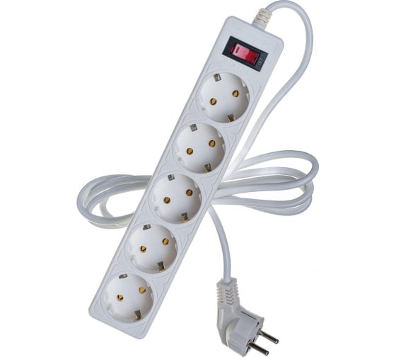 Удлинитель с сетевым фильтром 5*1,8м с зазем 10А 2,2кВт  3*0,75 с выкл. Космос