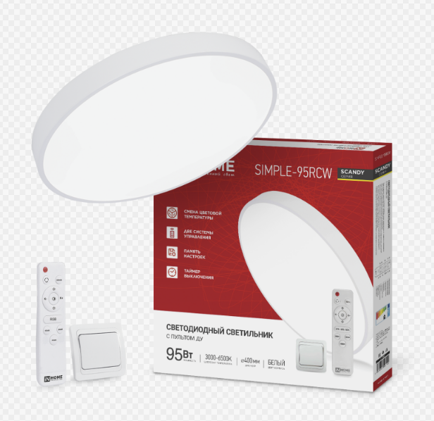Светильник светодиодный SCANDY SIMPLE-95RCW 95Вт 3000-6500К 7600лм 230В 400х50мм с пультом ДУ бел.
