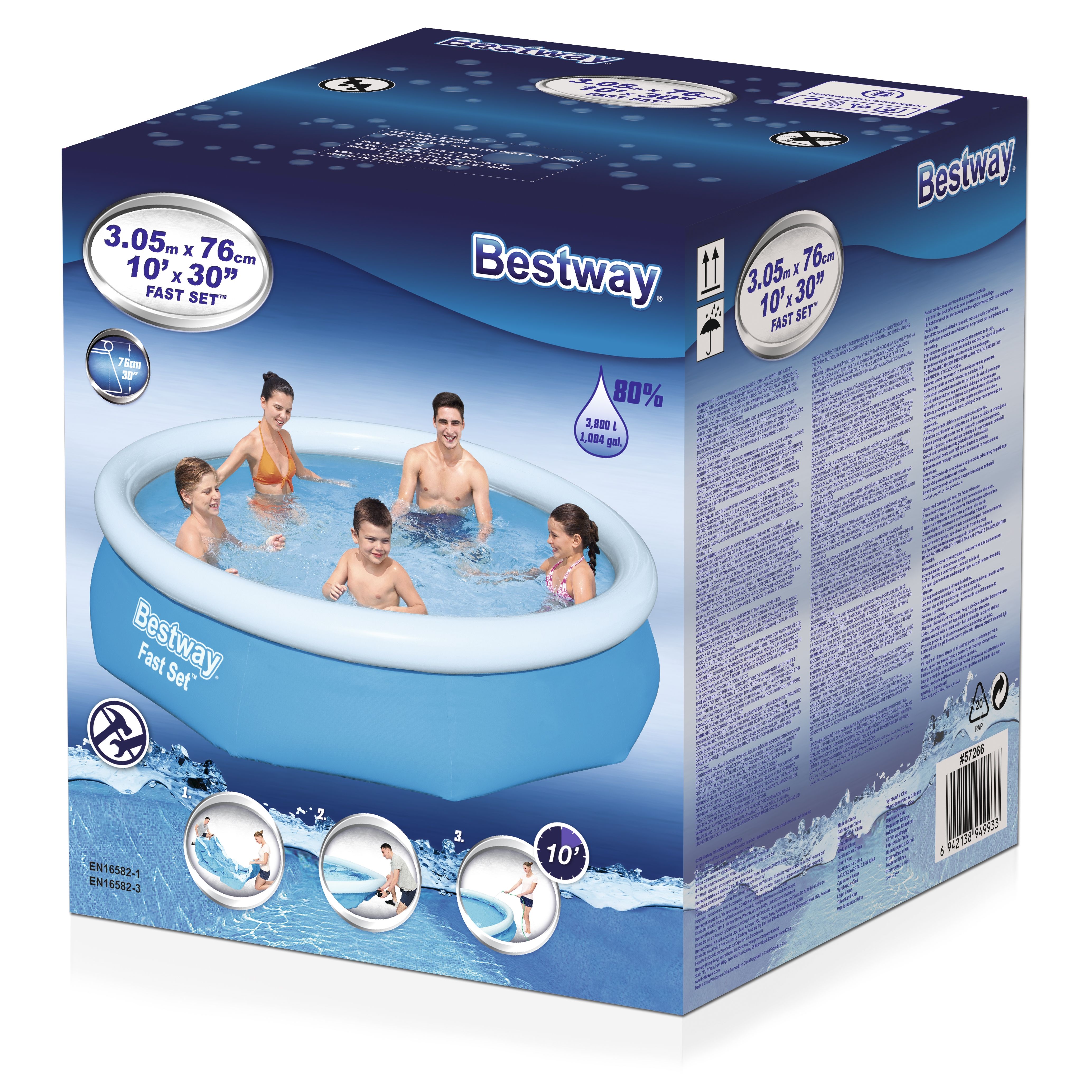 Бассейн BESTWAY Fast Set Pool надувной 305*76см.,3800л 57266 Китай